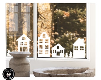 Window pictures winter houses / city - simple - reusable - row of houses Christmas