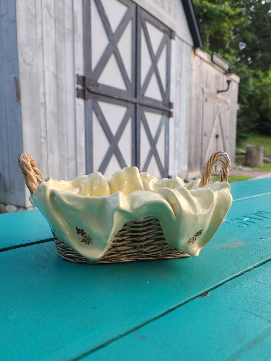 Art pottery ceramic bread basket with realistic ceramic liner Etsy
