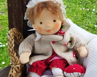 12” Handmade Waldorf inspired fabric Doll – Organic Cotton OOAK Girl Doll