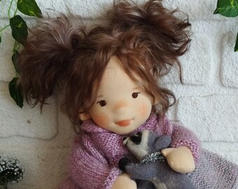 Muñeca inspirada en Waldorf de la serie especial Semdoll de 16' pulgadas. Con ropa y complementos bonitos. Regalo único hecho a mano. Muñeca OOAK.