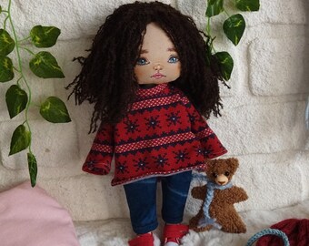 12' inc adorable Rag Doll. Cute textile doll. With her beautiful clothes and accessories. OOAK Doll