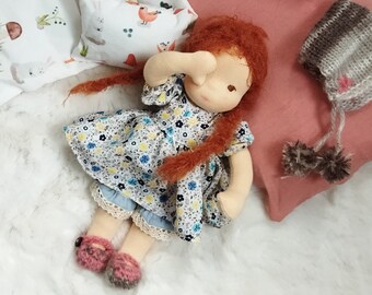 Made to order. 8' inch Waldorf miniature doll. Waldorf-inspired mini-doll. Waldorf pocket doll with mini bed. OOAK doll.