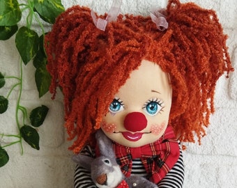 16'' inch handmade clown doll. Custom design cloth doll. OOAK Doll