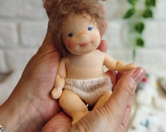 Handmade Waldorf Inspired  Pocket Cloth Doll –  Hand-Knitted Outfit, Bed & Carry Bag – Eco-Friendly Natural Toy