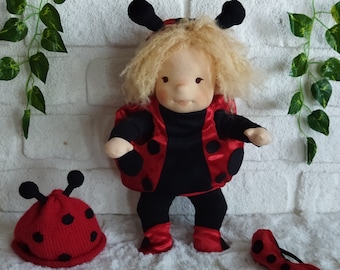 Made to custom order. 13'' inch  Handmade waldorf doll with custom ladybug costume. OOAK Doll. Semdoll special series art doll
