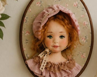 Handmade Mixed Media Soft Sculpture Portrait Doll – Cottagecore Wall Decor – Collectible Textile Art – Romantic Vintage Inspired Art Doll