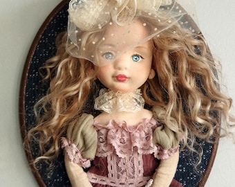 Handmade Mixed Media Soft Sculpture Portrait Doll – Cottagecore Wall Decor – Collectible Textile Art – Romantic Vintage Inspired Art Doll