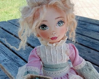 Handmade Cloth Vintage Art Doll "Flora",  Collectible Unique Fabric Doll Gift, Victorian Style Doll