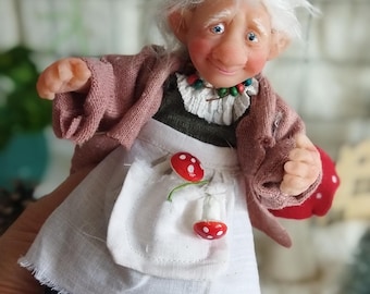 OOAK Miniature Art Doll,  Fairy Tale Character Gnome, Handmade Collectible Elf Decor