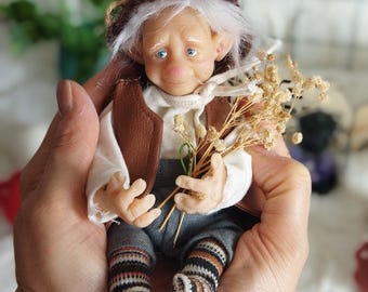OOAK Miniature Art Doll,  Fairy Tale Character Gnome, Handmade Collectible Elf Decor