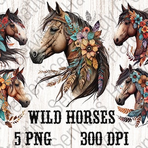 Beautiful Wild Horses PNG Files, Download Instantly, Sublimation, Crafts, Art, Tumblers, Mugs, Shirts, Bags, Hats and more!