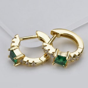Square Cz Hoops Stacking Hoops Small Huggie Hoops Minimalist Earrings Colored Zirconia Hoops Dainty Princess Cut Hoops Summer Gold Hoops