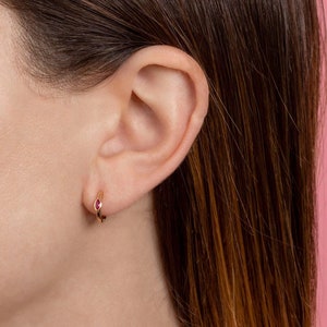 Marquise CZ Huggie Hoop Earrings: Sterling Silver Stacking Hoops