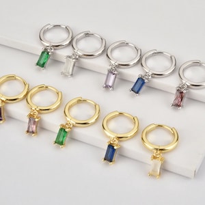 Baguette CZ Sterling Silver Huggie Hoops: Dainty Geometric Earrings