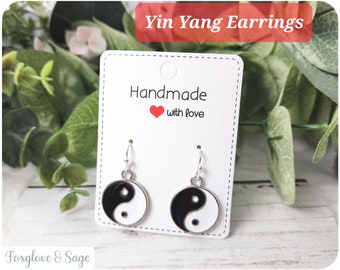 Yin Yang Earrings, Black Earrings, White Earrings, Witch Jewelry, Charm Earrings, Symbol Jewelry, Goth Jewelry, Gift for Mom, Gift for Her