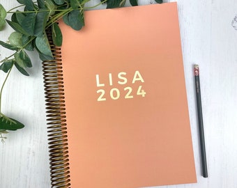 2024, A4, Appointment Diary, Day Per Page or Order Book (NO TIMES), Foil Printed, Personalised Cover, Soft Touch, 2024 Diary