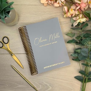 2024, A5, Appointment Diary, Day Per Page, Foil Print, Personalised Cover, 2024 Diary, Soft Touch, Beauty, MUA, Hairdresser, Brows, Lashes