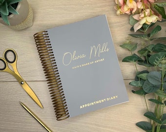 2024, A5, Appointment Diary, Day Per Page, Foil Print, Personalised Cover, 2024 Diary, Soft Touch, Beauty, MUA, Hairdresser, Brows, Lashes