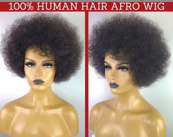 AFRO REMY WIG, 12 Inches, 1B