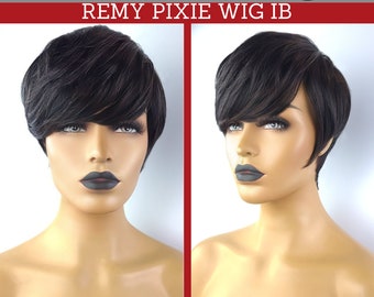 Pixie Wig, 100% Human Hair, 1B