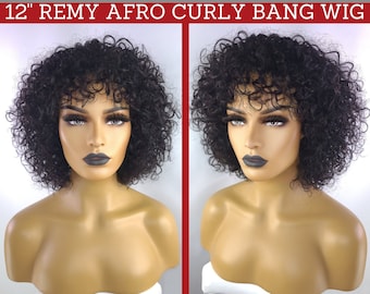 REMY AFRO CURLY Bang Wig, 12 Inches, 1B