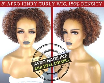 TAPERED AFRO KINKY Curly Wig with Realistic Afro Hairline, 8", 150% Density
