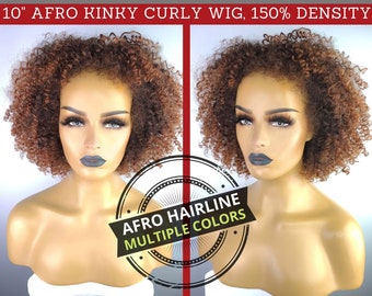 AFRO KINKY CURLY Wig with Realistic Afro Hairline, 10", 150% Density