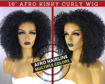 AFRO KINKY CURLY Wig with Realistic Afro Hairline, 16", 200% Density