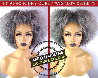 AFRO KINKY CURLY Wig with Realistic Afro Hairline, 10", 180% Density