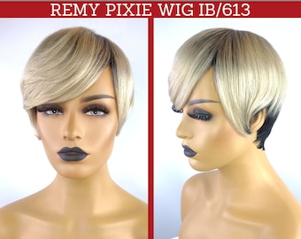 Pixie Wig, 100% Human Hair, 1B/613