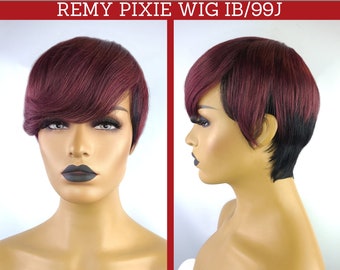 Pixie Wig, 100% Human Hair, 1B/99J