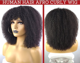 AFRO KINKY CURLY Bang Wig, 14 Inches (Human Hair)