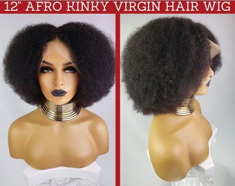AFRO KINKY 13x4 Lace Frontal Wig, 12 Inches (Virgin Hair)