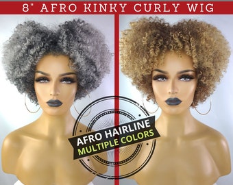 TAPERED AFRO KINKY Curly Wig with Realistic Afro Hairline, 8", 150 - 180% Density