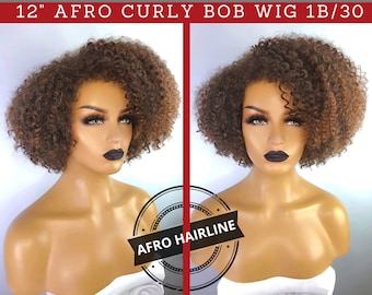 Afro Curly Bob Wig WITH AFRO HAIRLINE, 12", 1B/30