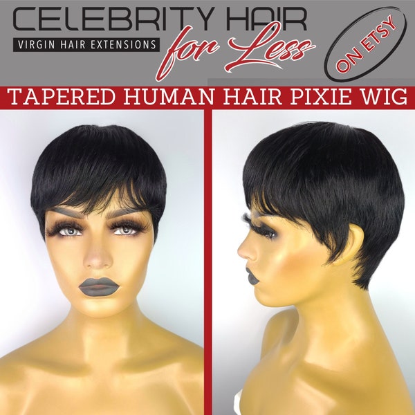 TAPERED HUMAN HAIR Pixie Wig with Lace Insert, 1B