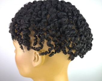 PRESTYLED TWIST TOUPEE, Afro Curly Remy Human Hair, 6", Natural Black (1B), size 8x10