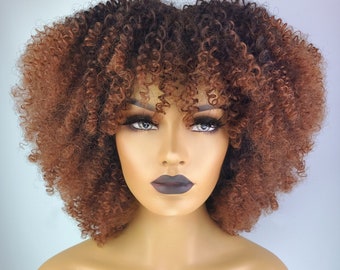 AFRO KINKY CURLY Wig with Realistic Afro Hairline, 14", 1B/30