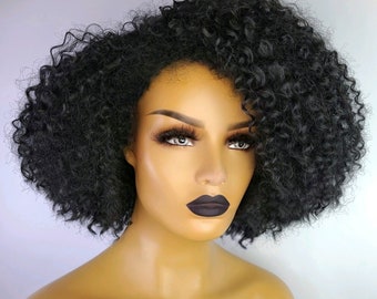 Afro Curly Bob Wig WITH AFRO HAIRLINE, 12", 1B