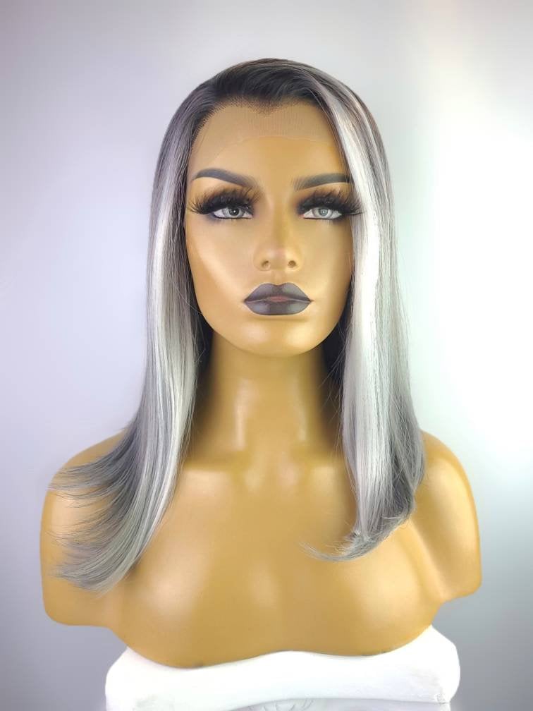 Salt & Pepper Lace Frontal Wig With Widows Peak 14 Etsy