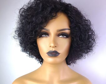 Parrucca caschetto in capelli umani RICCI AFRO KINKY, 8 pollici, 1B