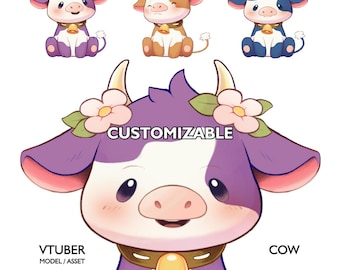 Vtuber Model / Live2D Asset - Cow Model / Customizable Color Cows / Premade Model Avatar / Kawaii Animal Anime Character