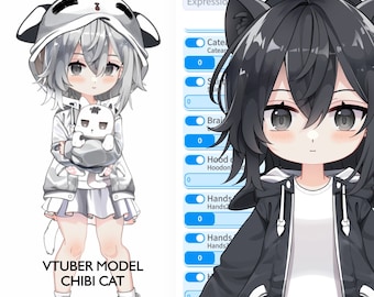Customizable Live2D Premade Vtuber | Chibi Model | Editable & Rigging | Customized Avatar | Cat Model