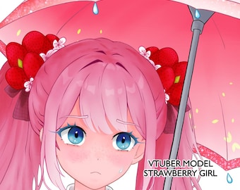 Vtuber Model – Live2D Model / Strawberry Girl with Umbrella / Half body Premade & Presetup / ready for streaming / ready to Use