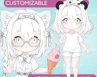VTuber - Customizable Live2D Model – Premade VTuber Model - Chibi Model – Panda Girl