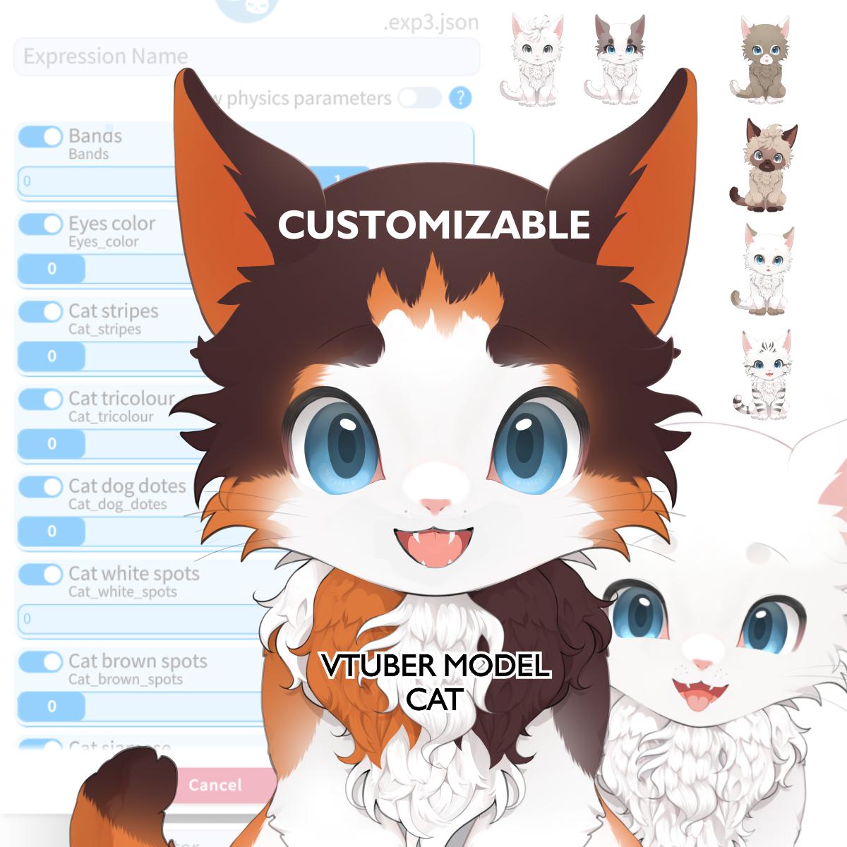 Customizable Vtuber Cat Model Live2D | Anime Cats Avatar | Premade Model | Customized Model | Animal Cat Anime Character