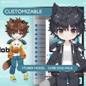 Male Premade Vtuber Model - Customizable Chibi Model Live2D - Dog Male Model