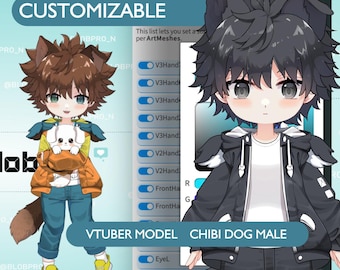 Male Premade Vtuber Model - Customizable Chibi Model Live2D - Dog Male Model