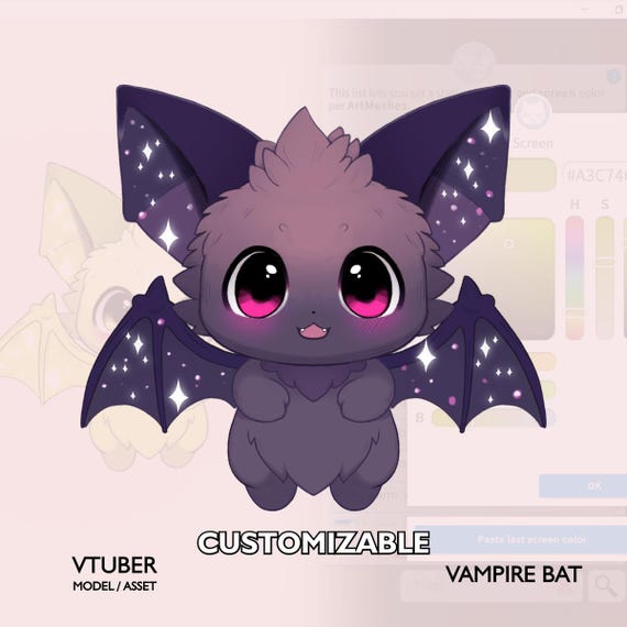 Premade Vtuber Model - Vampire Bat Live2D - Halloween Bat Avatar - Kawaii Anime Assets - Customizable Color
