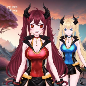 Live2D Vtuber Model - Imp Girl Premade Model for Vtube Studio, Aries Girl Half Body, Devil Character Female, Fully Rigged, ready to use